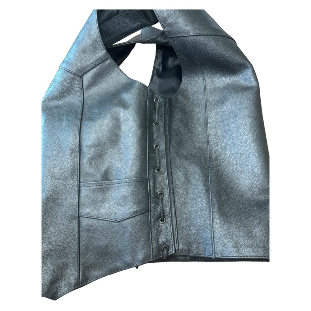 JR Leather Biker Vest Black Snap Front Side Ties Vintage Motorcycle Men’s Sz 40 - Picture 7 of 9